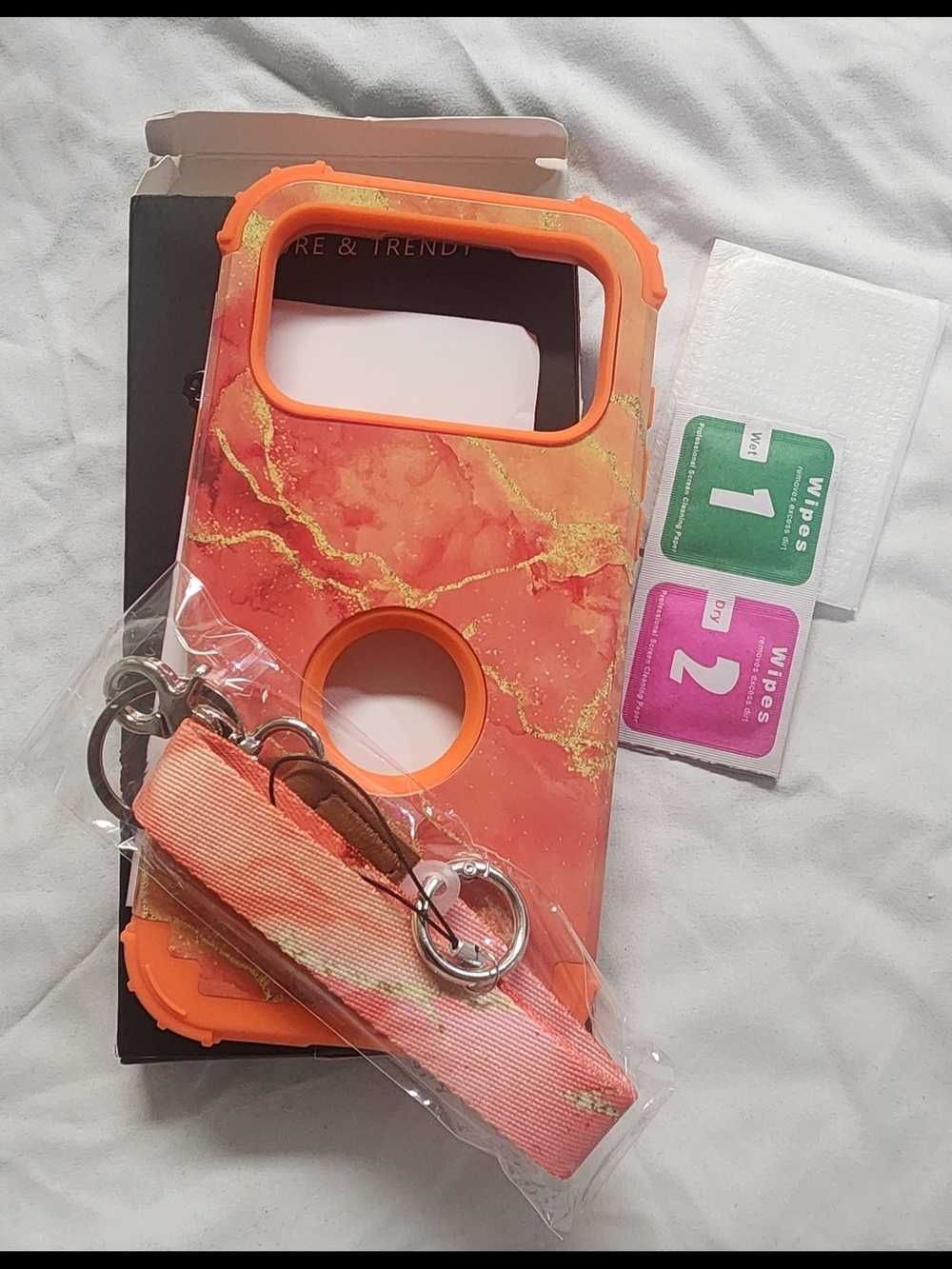 Amazon Orange Marble Phone Case with Wrist Strap and Ring